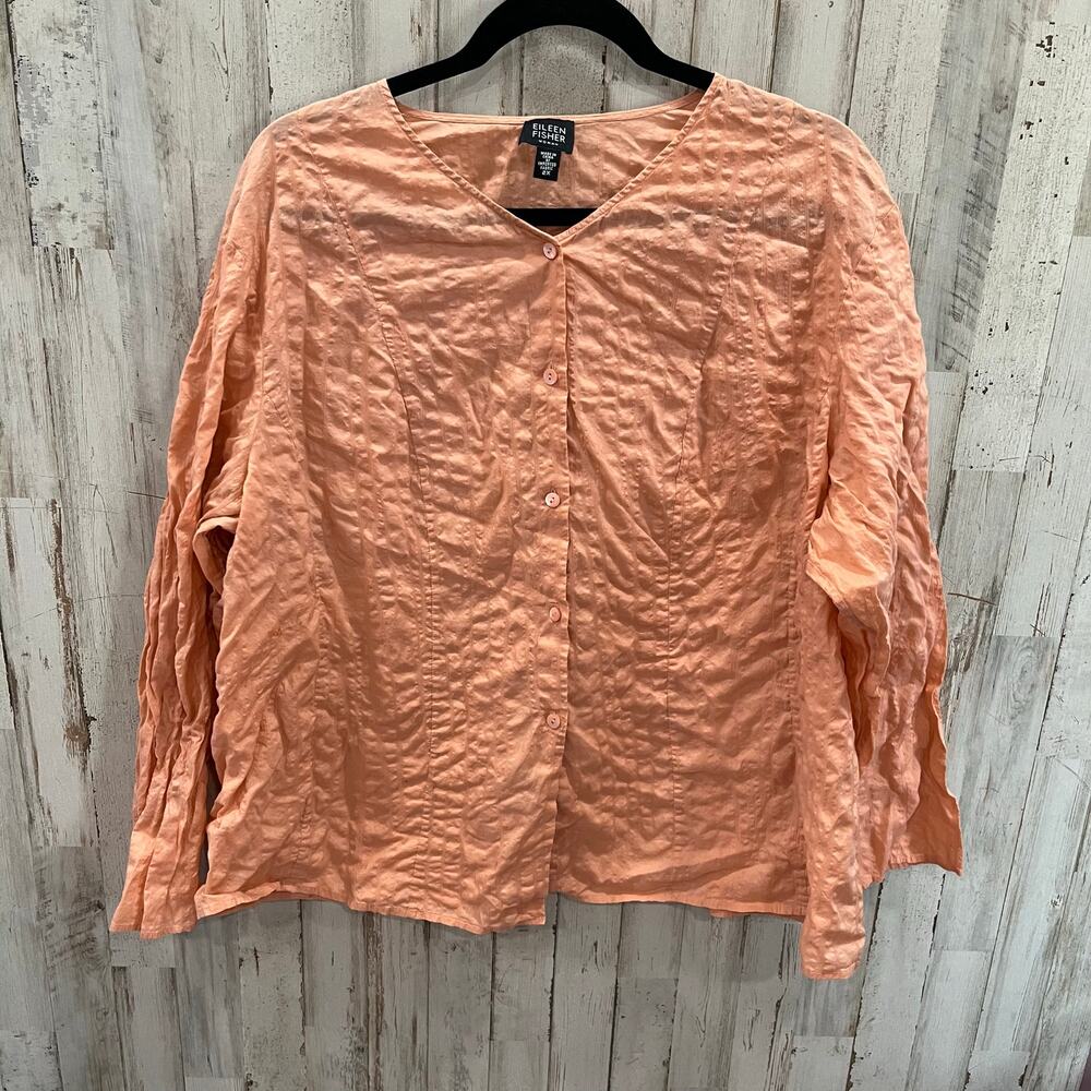 Eileen Fisher Gauzy Cotton Top Women's Size 2X Pink Orange Lightweight Button Up